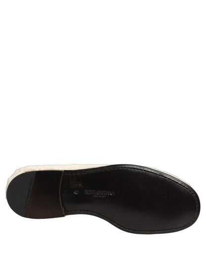 Dolce & Gabbana White Fur Shearling Men Dress Loafers Shoes