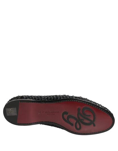 Dolce & Gabbana Black Woven Raffia Slip On Loafers Shoes