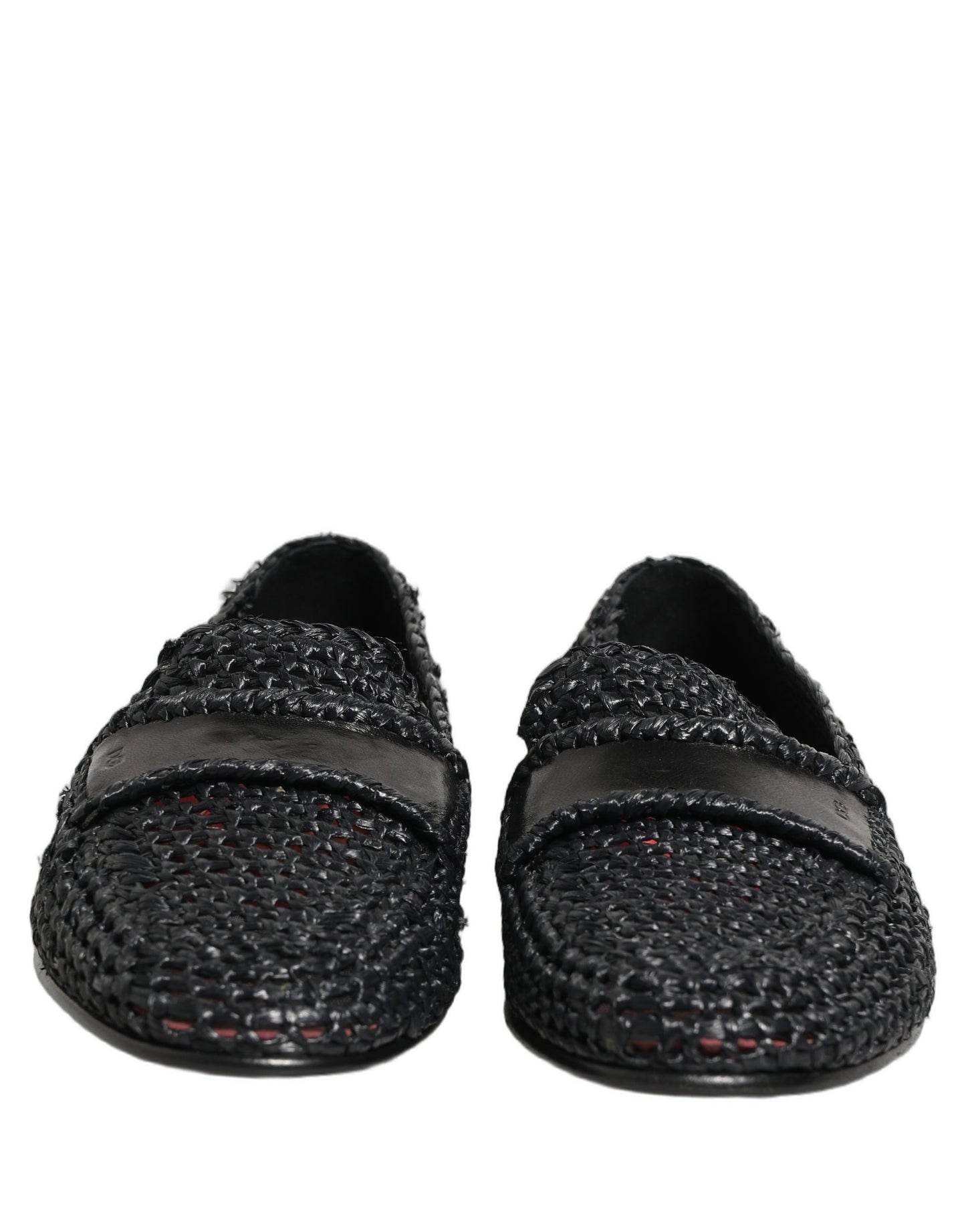 Dolce & Gabbana Black Woven Raffia Slip On Loafers Shoes