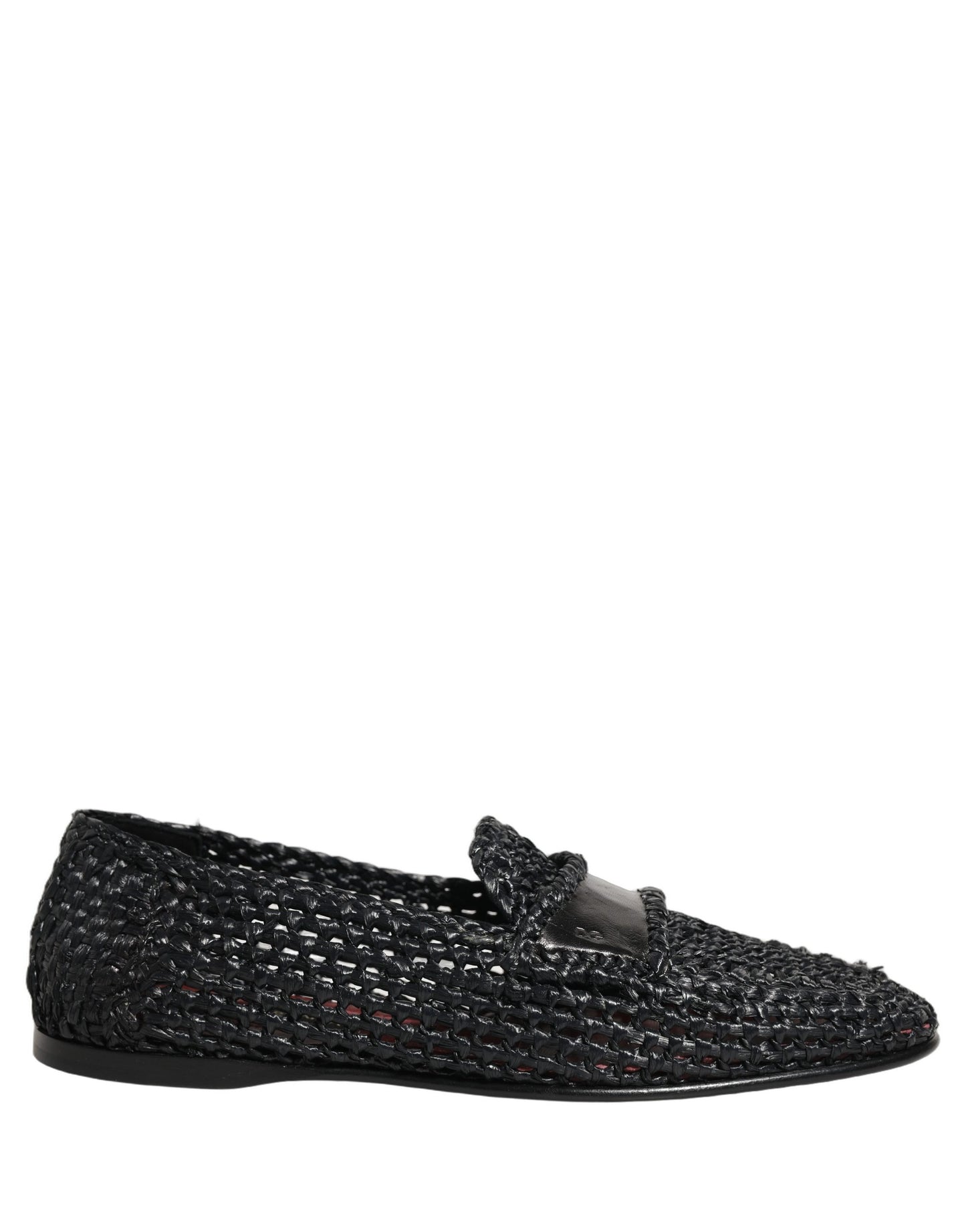 Dolce & Gabbana Black Woven Raffia Slip On Loafers Shoes