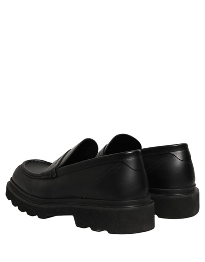Dolce & Gabbana Black Calfskin Leather Men Dress Loafer Shoes