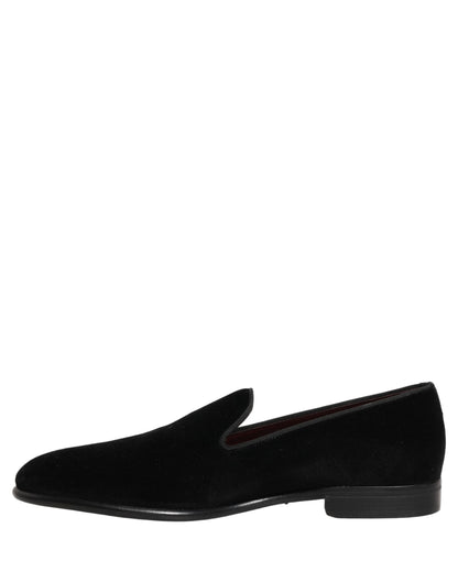 Dolce & Gabbana Black Velvet Loafers Formal Men Dress Shoes