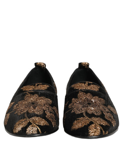 Dolce & Gabbana Black Floral Jacquard Dress Loafers Shoes