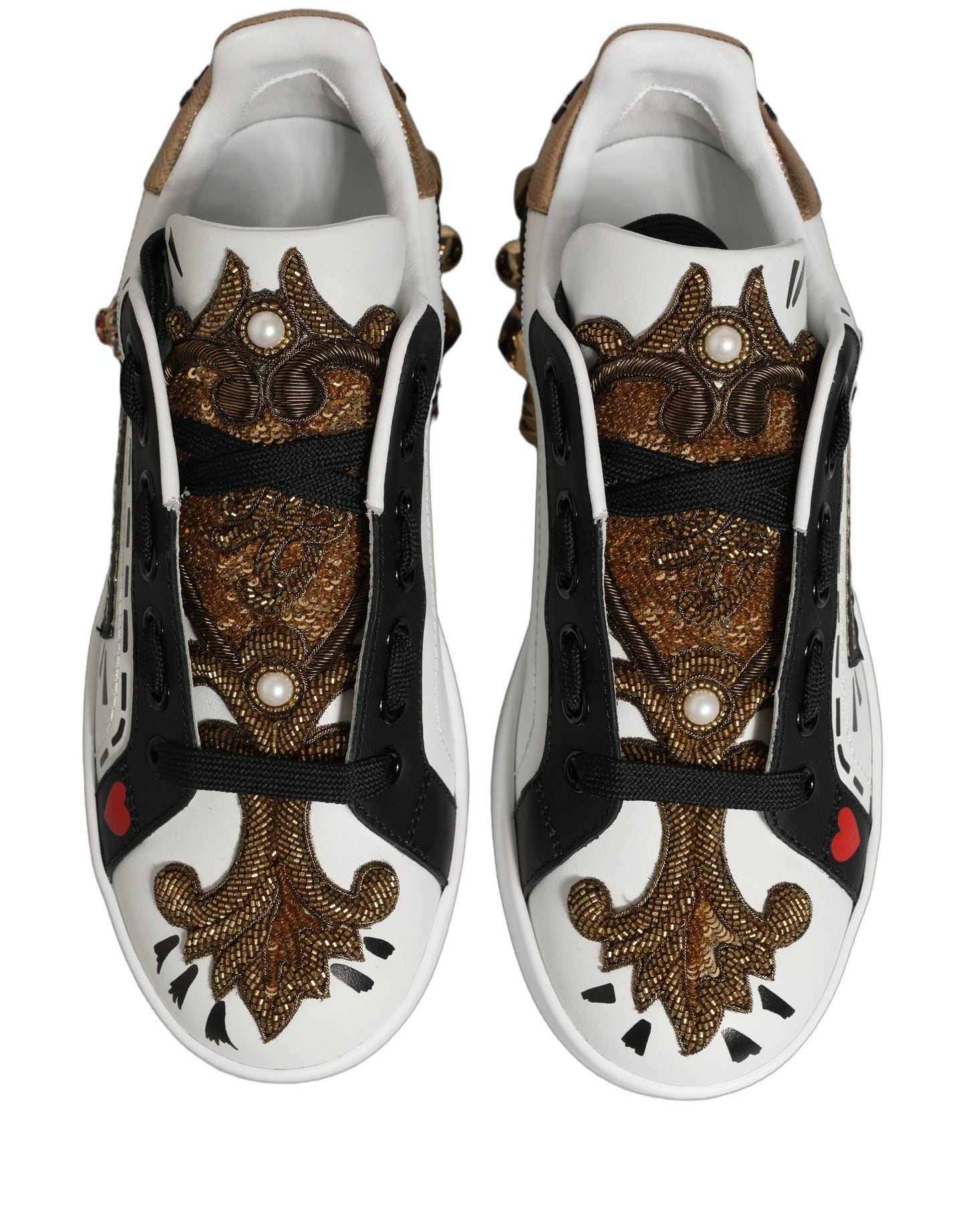 Dolce & Gabbana White Gold Studded Portofino Sneakers Shoes