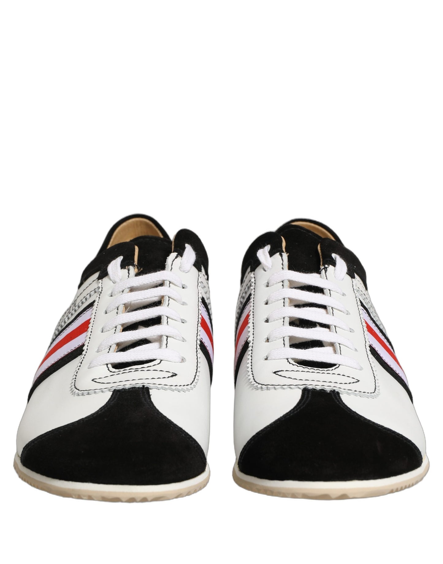 Dolce & Gabbana Black White Leather Suede Low Top Sneakers Shoes