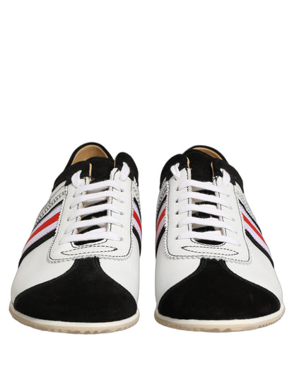 Dolce & Gabbana Black White Leather Suede Low Top Sneakers Shoes