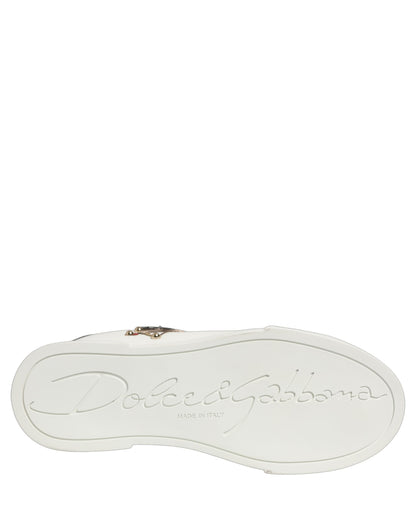 Dolce & Gabbana White Patch Calfskin Nappa Portofino Sneakers Shoes