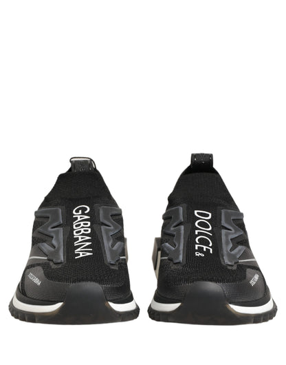 Dolce & Gabbana Black White Sorrento Slip-On Logo Sneakers Shoes