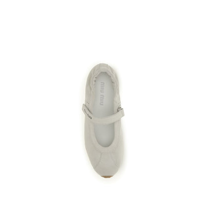 Miu Miu White Calf Leather Bos Taurus Ballet Flats