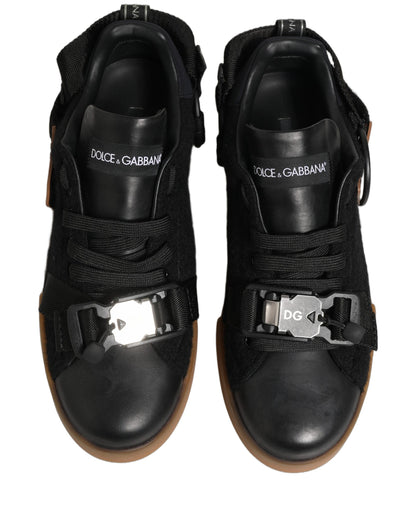 Dolce & Gabbana Black Leather Low Trainers Men Sneakers Shoes