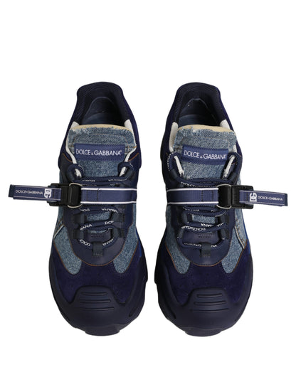 Dolce & Gabbana Blue Airmaster Panelled Low Top Denim Sneakers Shoes