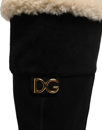 Dolce & Gabbana Black Suede Leather Knee High Boots Shoes