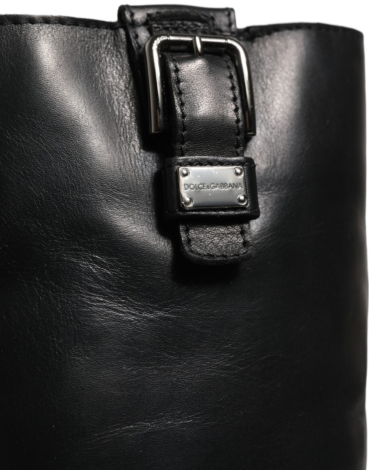 Dolce & Gabbana Black Leather Buckle Detail Mid Calf Boots Shoes