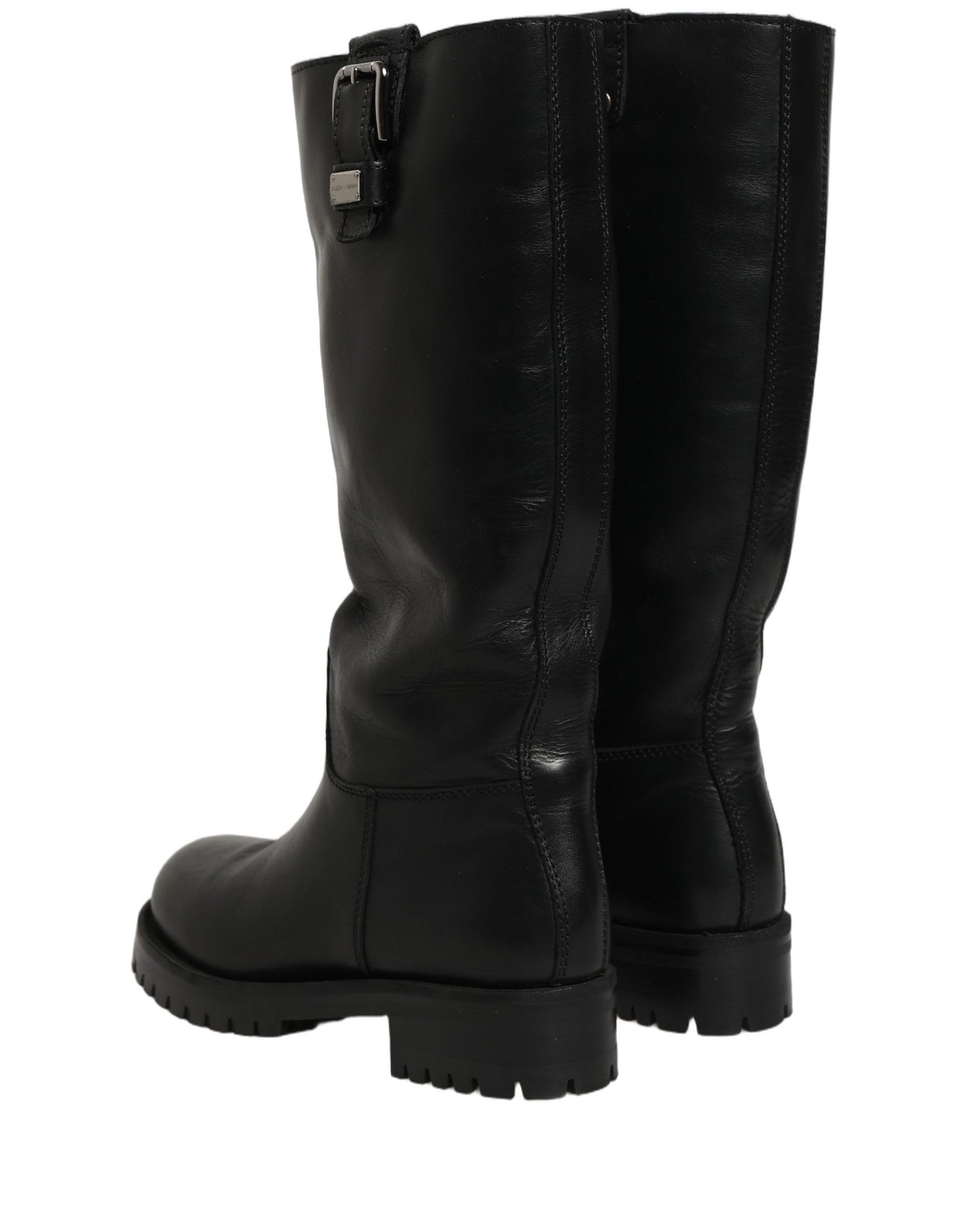 Dolce & Gabbana Black Leather Buckle Detail Mid Calf Boots Shoes