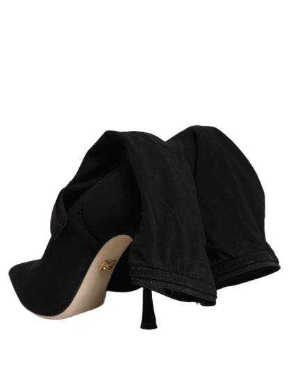 Dolce & Gabbana Black Stiletto Heels Mid Calf Boots Shoes