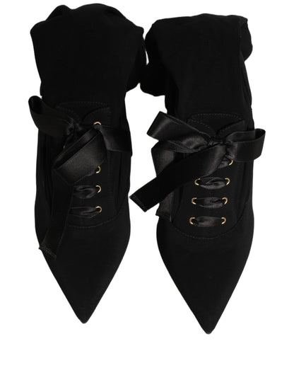 Dolce & Gabbana Black Stiletto Heels Mid Calf Boots Shoes