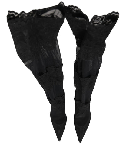 Dolce & Gabbana Black Over The Knee Sock Pumps Boots Shoes