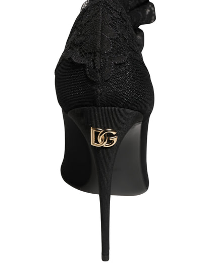 Dolce & Gabbana Black Over The Knee Sock Pumps Boots Shoes