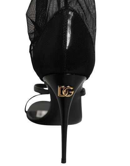 Dolce & Gabbana Stiletto Sandals Socks Knee High Boots Black