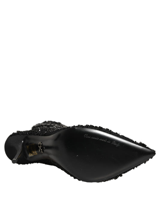 Dolce & Gabbana Black Embellished Mesh Ankle Boots Shoes