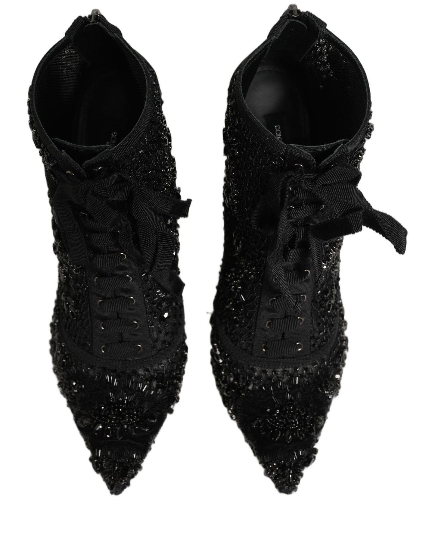 Dolce & Gabbana Black Embellished Mesh Ankle Boots Shoes