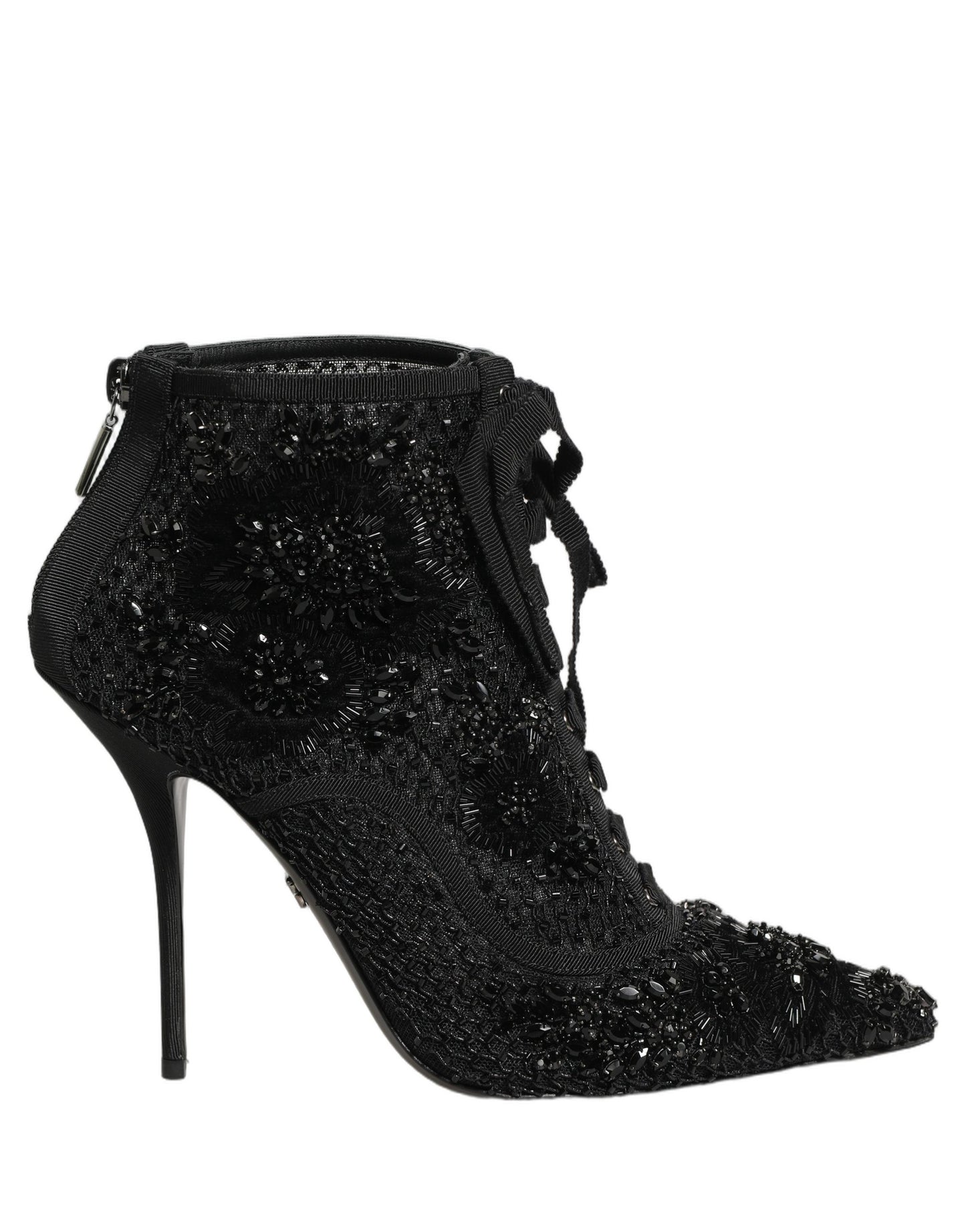 Dolce & Gabbana Black Embellished Mesh Ankle Boots Shoes