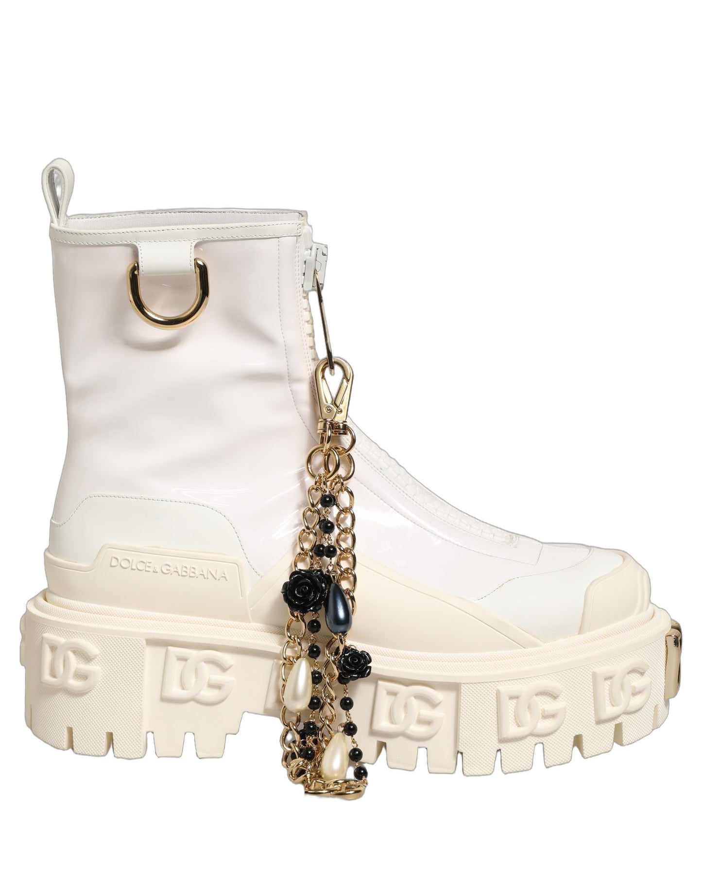 Dolce & Gabbana White Leather Rubber Logo Ankle Boots Shoes