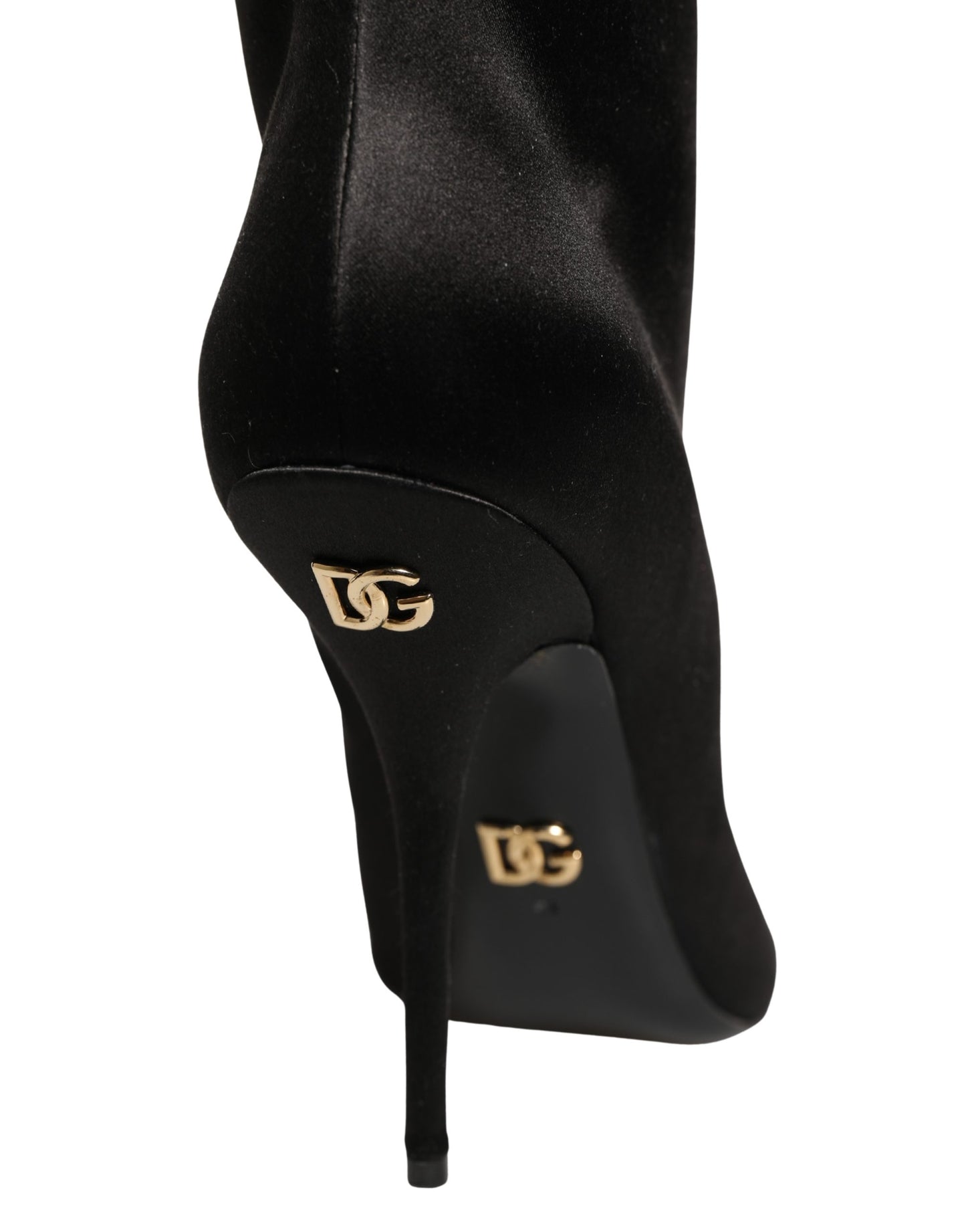 Dolce & Gabbana Black Satin Knee High Stiletto Boots Shoes