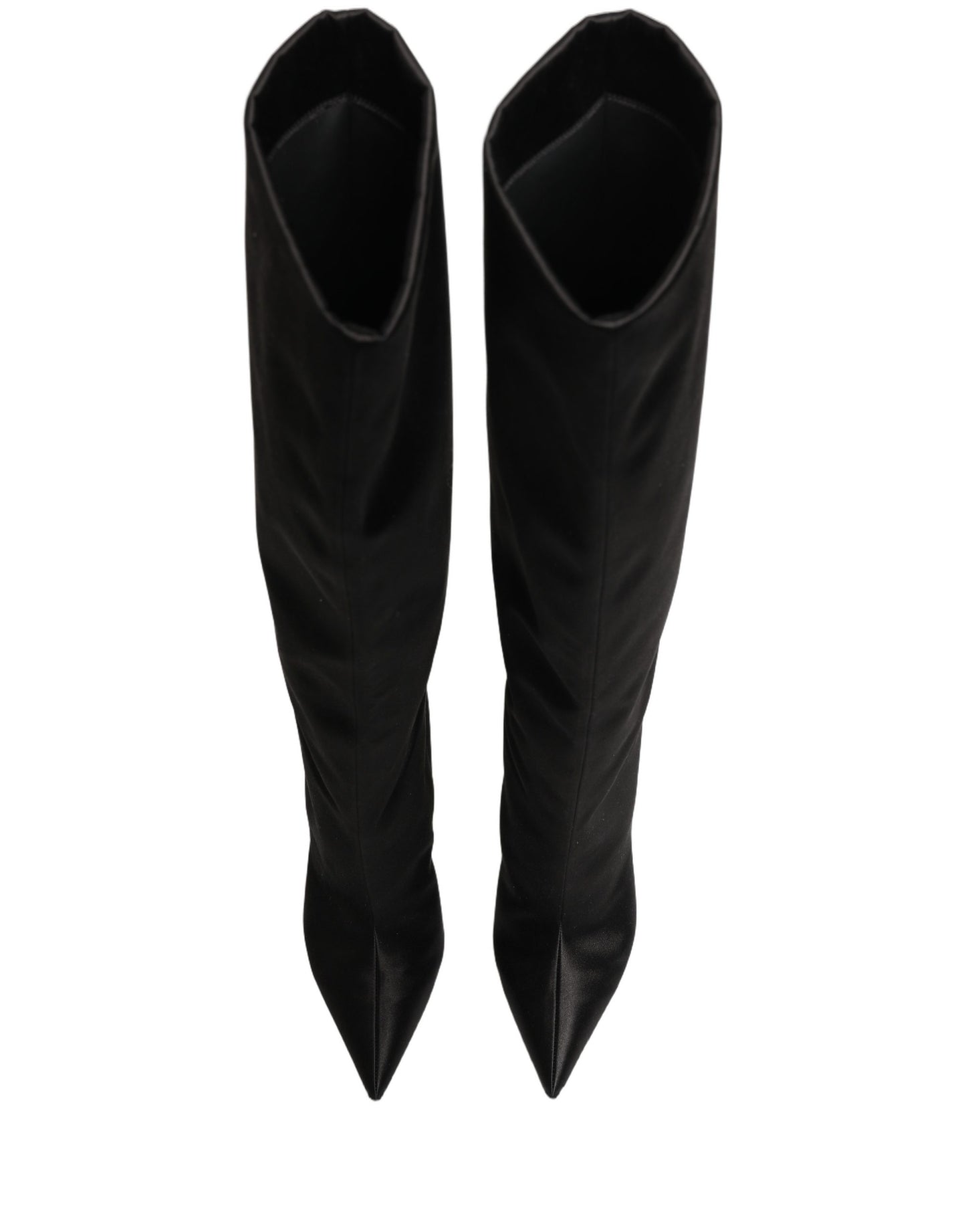 Dolce & Gabbana Black Satin Knee High Stiletto Boots Shoes