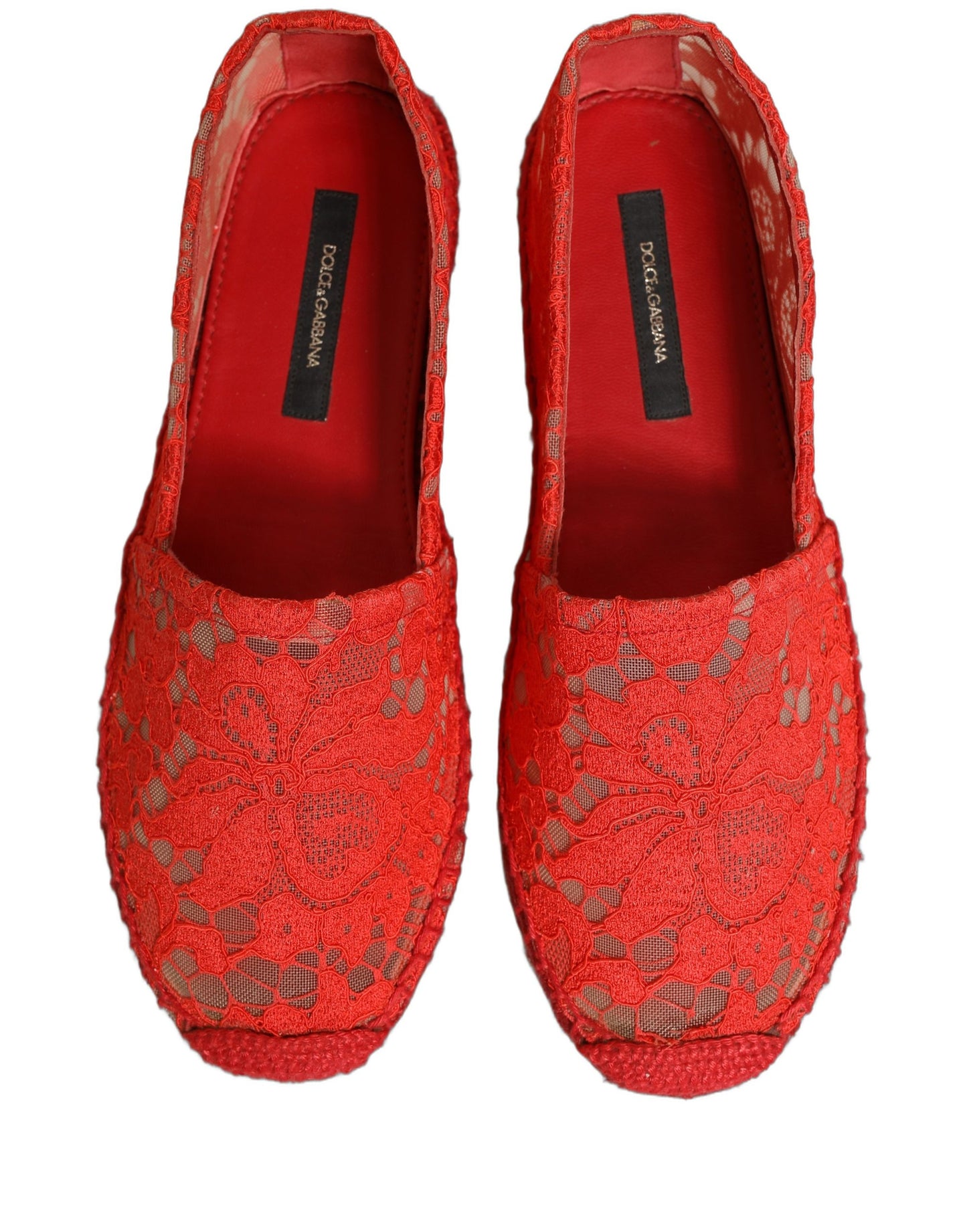 Dolce & Gabbana Red Taormina Lace Espadrille Flats Shoes
