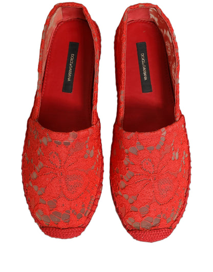 Dolce & Gabbana Red Taormina Lace Espadrille Flats Shoes