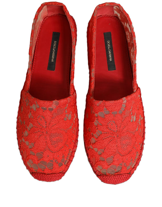 Dolce & Gabbana Red Taormina Lace Espadrille Flats Shoes