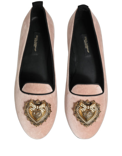 Dolce & Gabbana Pink Velvet Devotion Loafers Flats Shoes