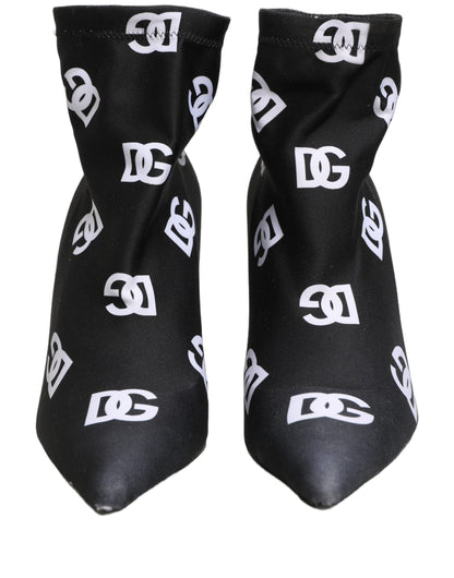 Dolce & Gabbana Black Logo Stretch Heels Ankle Boots Shoes