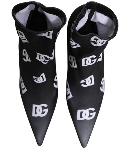 Dolce & Gabbana Black Logo Stretch Heels Ankle Boots Shoes
