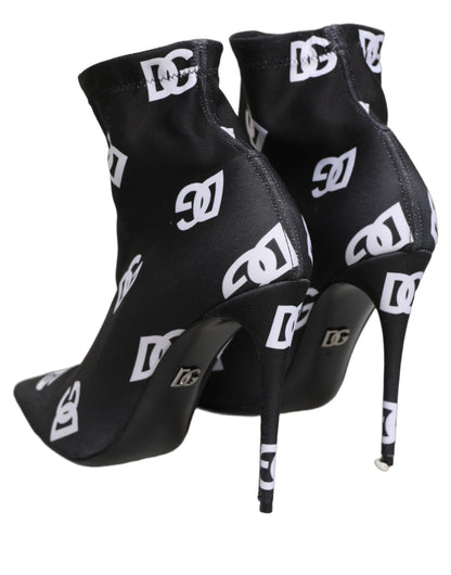 Dolce & Gabbana Black Logo Stretch Heels Ankle Boots Shoes