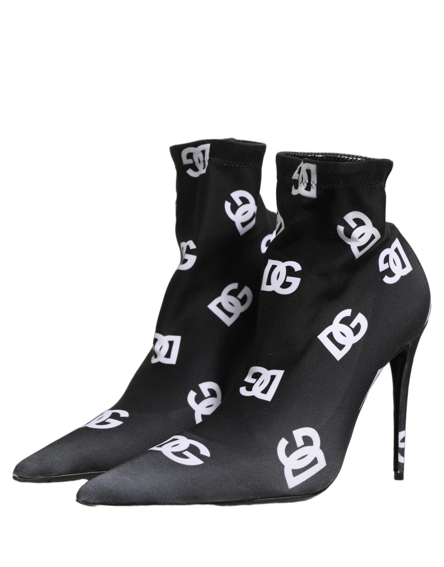 Dolce & Gabbana Black Logo Stretch Heels Ankle Boots Shoes