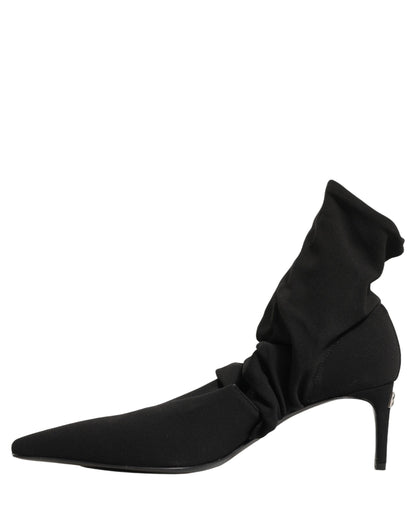 Dolce & Gabbana Black Stretch Socks Heels Ankle Boots Shoes