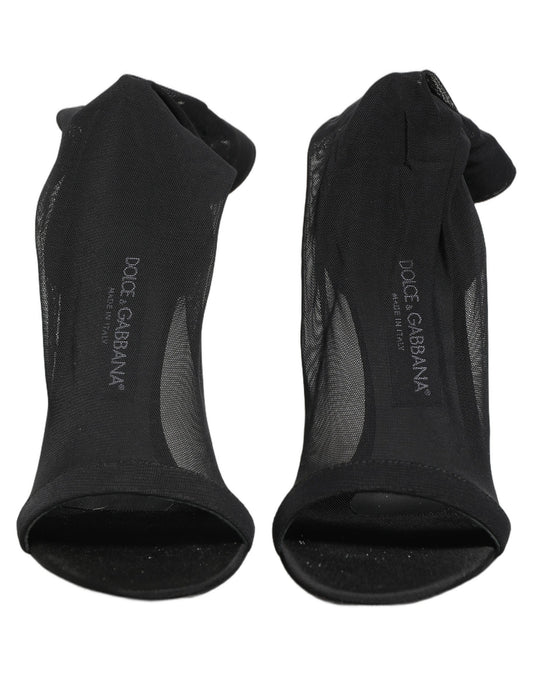 Dolce & Gabbana Black Nylon Mesh Sock Style Boots Shoes