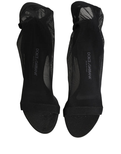 Dolce & Gabbana Black Nylon Mesh Sock Style Boots Shoes