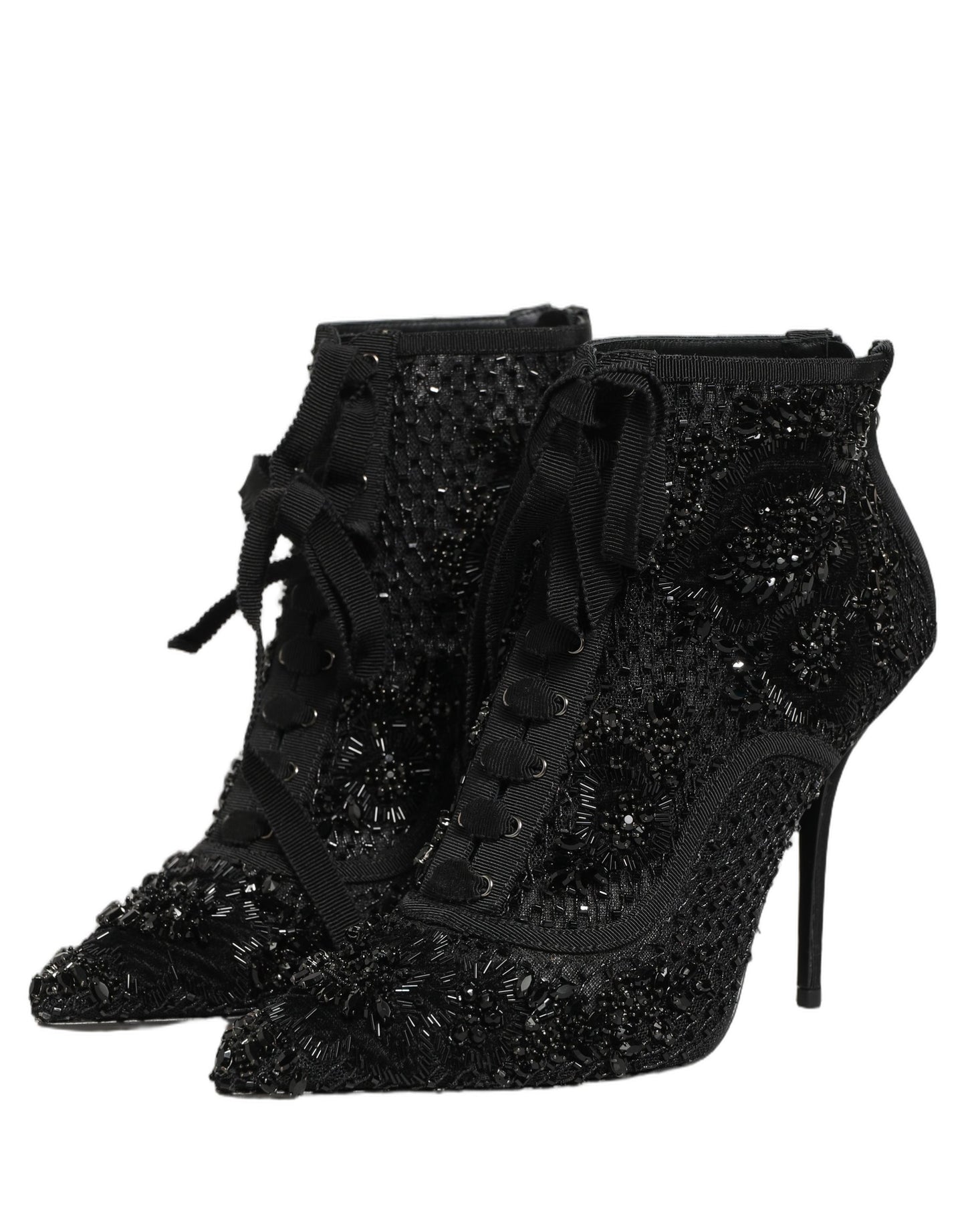 Dolce & Gabbana Black Embellished Mesh Ankle Boots Shoes