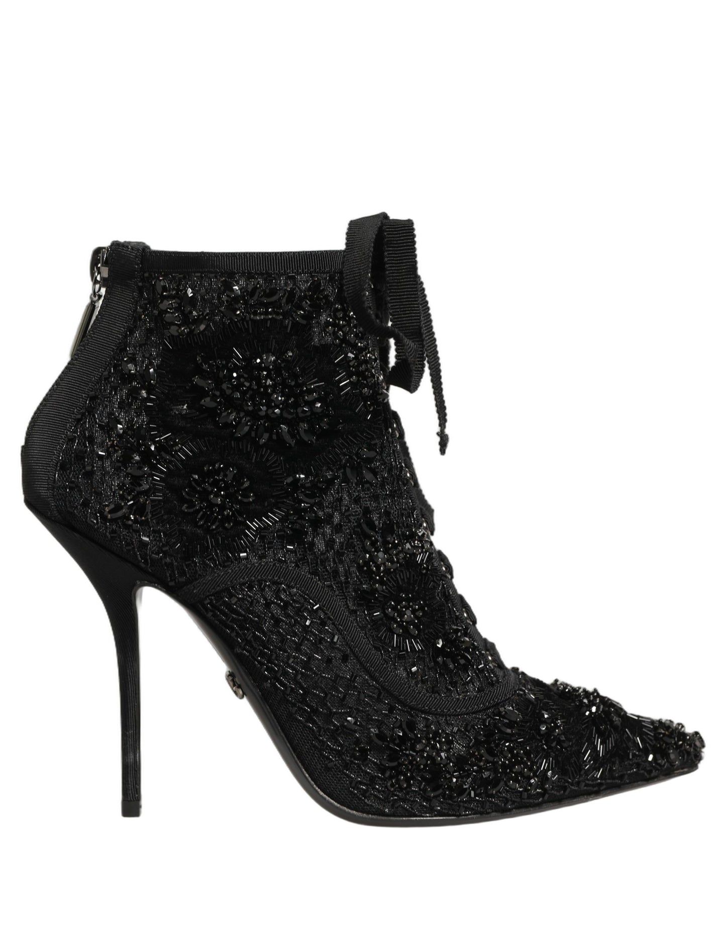 Dolce & Gabbana Black Embellished Mesh Ankle Boots Shoes
