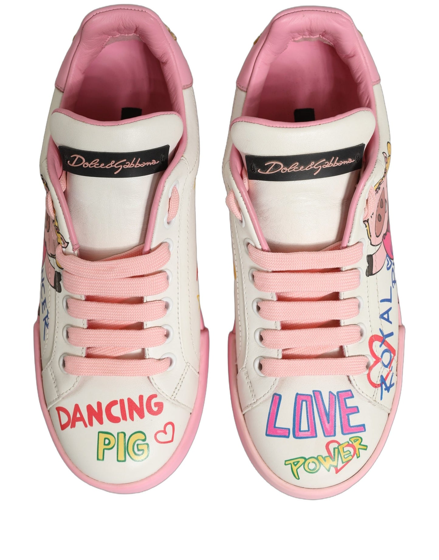 Dolce & Gabbana White Pink Portofino Royal Pig Sneakers Shoes