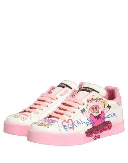 Dolce & Gabbana White Pink Portofino Royal Pig Sneakers Shoes
