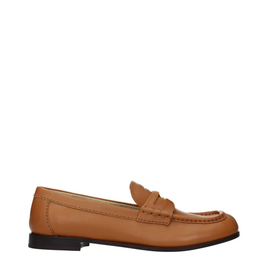 Miu Miu Brown Leather Slip-On Loafers