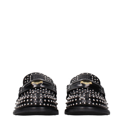 Miu Miu Black Leather Slip-On Loafers