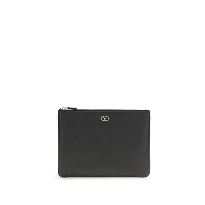 Valentino Garavani Black Calf Leather Bos Taurus Clutch Bag