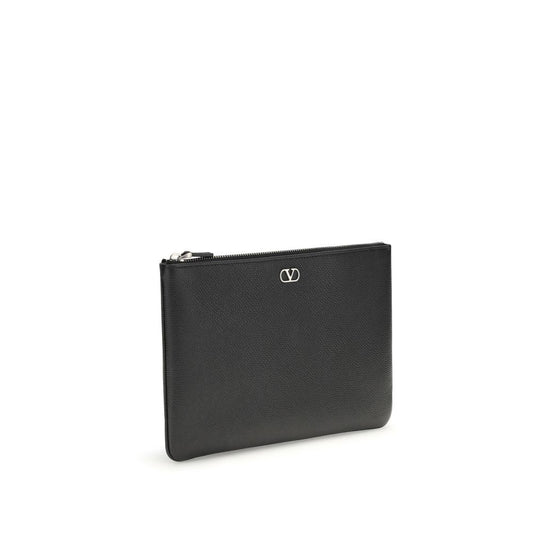 Valentino Garavani Black Calf Leather Bos Taurus Clutch Bag