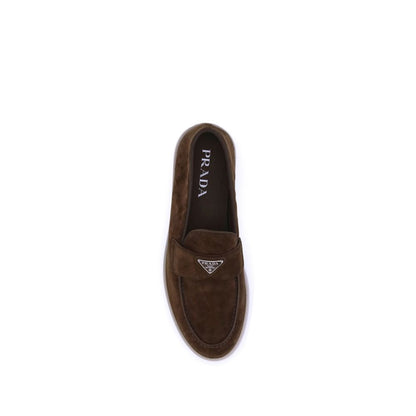 Prada Brown Calf Leather Bos Taurus Slip-On Loafers
