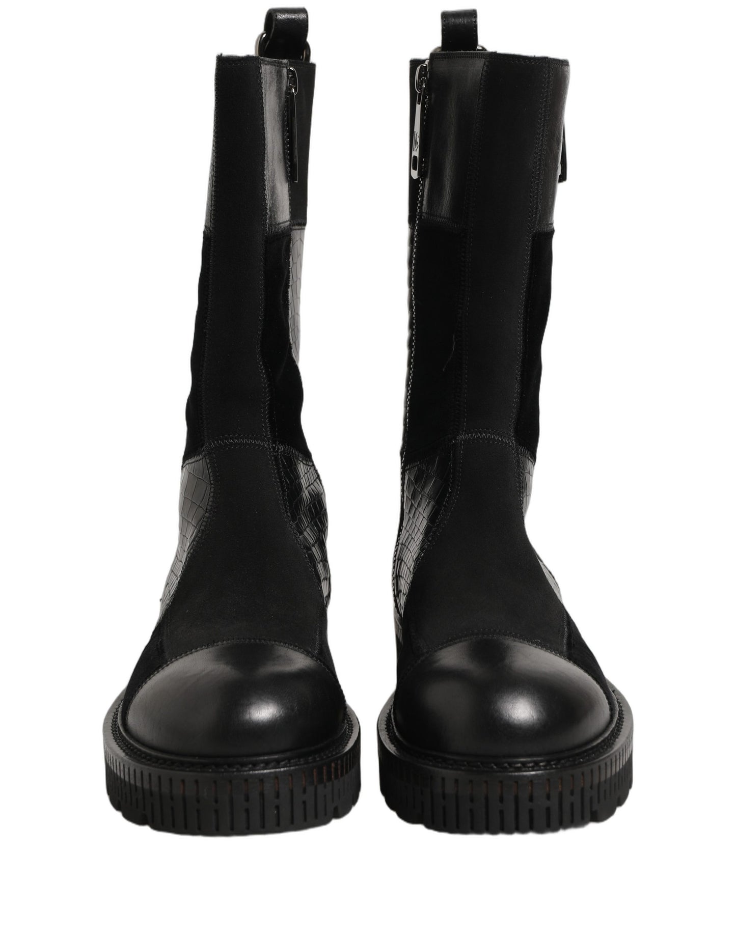 Dolce & Gabbana Black Patchwork Leather Mid Calf Boots Shoes
